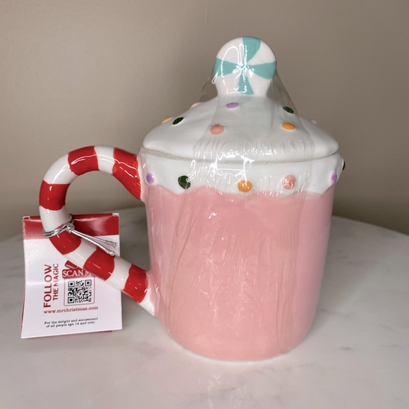 NWT Mr. Christmas Pink Gingerbread House Mug w/Topper - Picture 2 of 4